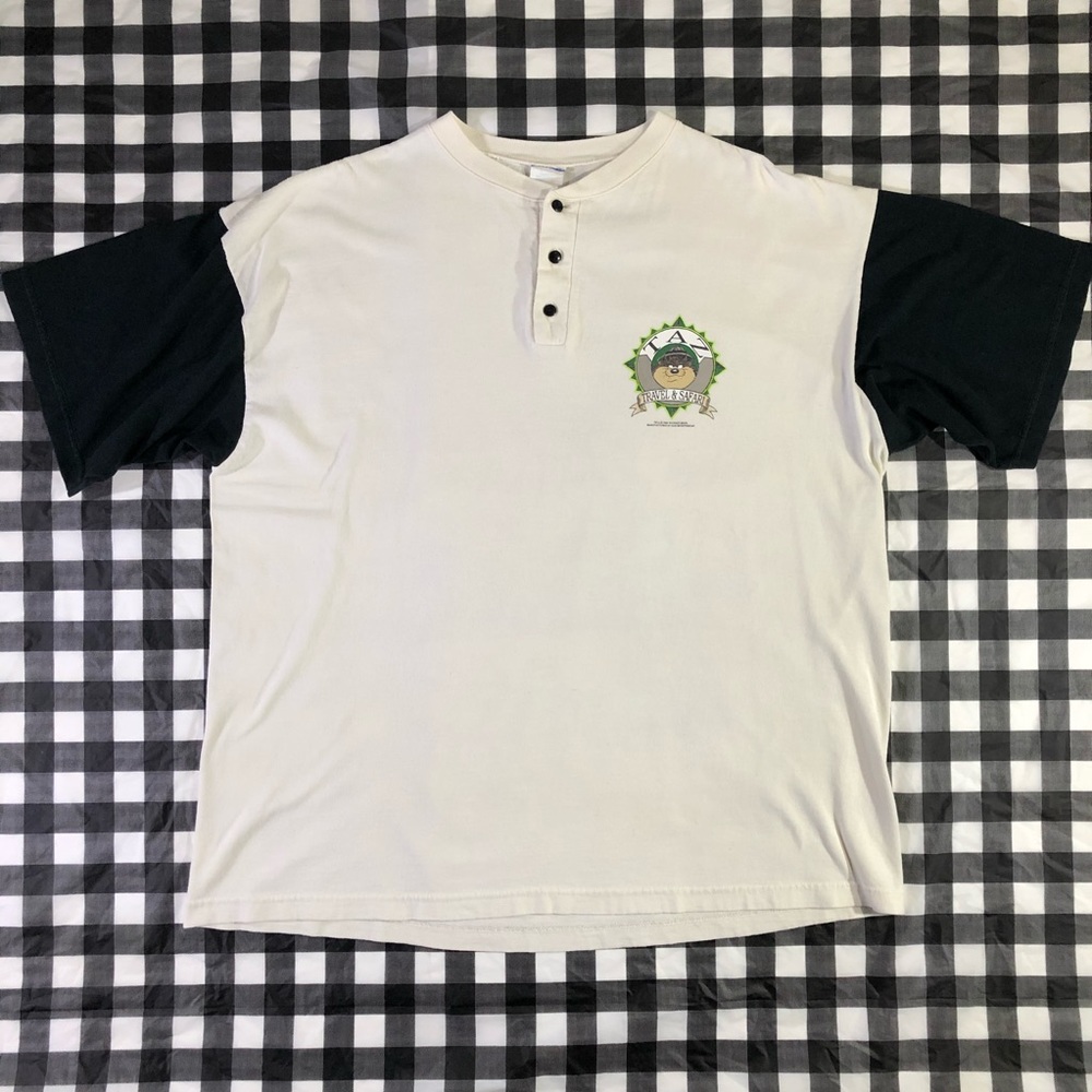 Taz Looney Tunes 1994 Warner Bros Travel Safari Vintage Button Off White T Shirt - Picture 2 of 14